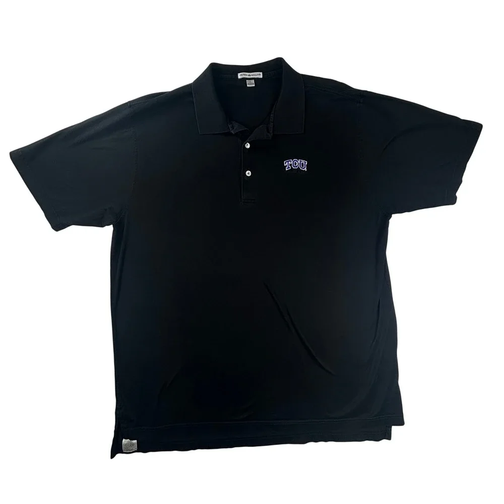 Peter Millar TCU Polo Shirt Mens XL Black Cotton Short Sleeve Horned Frogs NCAA - Picture 1 of 6